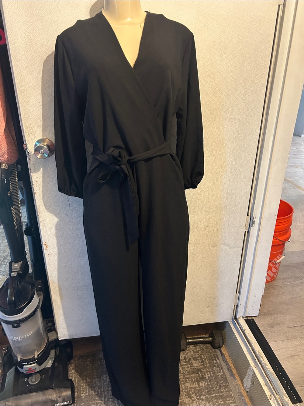 Ces Femme Black Wrap-Front Jumpsuit with Waist Tie
